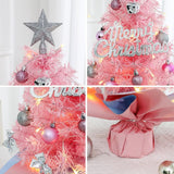 With LED String Light, Christmas Tree with Silver Star Topper, Tabletop Xmas Tree Ribbon Bow, Gift Pack, Ball Hanging Ornaments Decorated Paper Bag Base, Indoor Winter Holiday Table Decor - Pink - 17.7in