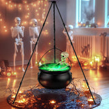 Halloween Outdoor Decorations Witch Cauldron Tripod Stand Fog Machine With - Black - Size 130cm