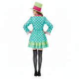 Hatter Costume Women Mad Tea Party Halloween Cosplay Dress with Bowtie Top Hat Leggings Mardi Gras Parade Outfits - Green - Size L