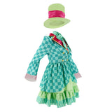 Hatter Costume Women Mad Tea Party Halloween Cosplay Dress with Bowtie Top Hat Leggings Mardi Gras Parade Outfits - Green - Size L