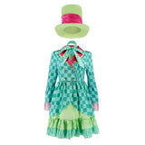 Hatter Costume Women Mad Tea Party Halloween Cosplay Dress with Bowtie Top Hat Leggings Mardi Gras Parade Outfits - Green - Size M