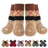 4PCS Dog Socks to Prevent Licking Paws for Hot/Cold Pavement | Puppy Boots & Paw Protectors for Hardwood Floors Anti Slip, Socks with Grippers Prevent Scratching for Senior Dog - Brown - Size S