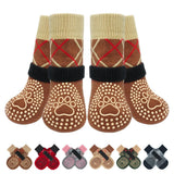 4PCS Dog Socks to Prevent Licking Paws for Hot/Cold Pavement | Puppy Boots & Paw Protectors for Hardwood Floors Anti Slip, Socks with Grippers Prevent Scratching for Senior Dog - Brown - Size S/M