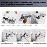 Cabinet Hinge Repair Plate Hinges Repair Fixing Plates Cabinet Repair Board | 6 PCS Stainless Steel Kitchen Cupboard Door Hinge Repair Brackets Kit, Cabinet Fixing Plate Bracket with Screw Universal