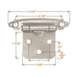 Cabinet Hinges Brushed Nickel for Kitchen Cabinets Doors (10 Pcs) -1/2" Overlay (Variable) -Self Closing Kitchen Cabinet Hinges Flush Mount w/Silicon Bumpers & Hardware Screws - Silver