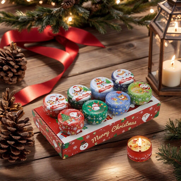 NNEDSZ Christmas gift Aussie Christmas Scented Candle Set – 8-Piece Tin Candles with Festive Scents & Designs for Holiday Cheer