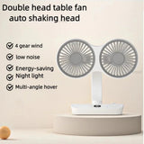 Dual-Head Auto-Oscillating Desktop Fan for Office & Bedroom, USB Rechargeable Portable Cooling with LED Display (White)