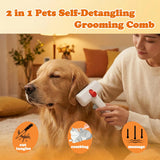 2-in-1 Dematting Comb for cats & Dogs, Self-Cleaning Deshedding Brush for Dogs & Cats, Safely Removes Mats, Tangles and Loose Fur for Long or Short Hair(White)