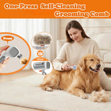 2-in-1 Dematting Comb for cats & Dogs, Self-Cleaning Deshedding Brush for Dogs & Cats, Safely Removes Mats, Tangles and Loose Fur for Long or Short Hair(White)