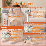 2-in-1 Dematting Comb for cats & Dogs, Self-Cleaning Deshedding Brush for Dogs & Cats, Safely Removes Mats, Tangles and Loose Fur for Long or Short Hair(White)