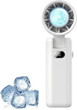 Portable Handheld Turbo Fan with Cooling Tech, Digital Display, 100-Speed Control, Rechargeable 4-in-1 Personal Fan for Travel, Outdoor, Office (White)