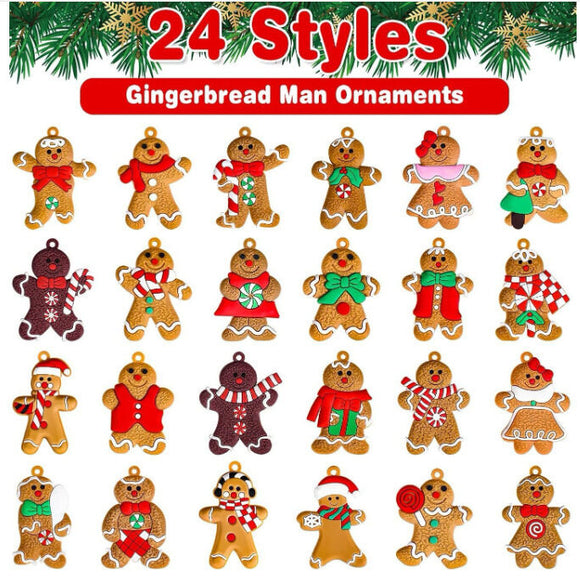 NNEDSZ 24pcs Christmas Ornaments Cute Snowman Xmas Tree Decorations Santa Claus Plastic Figurines Ornaments with Sugar Cookie House for Christmas Tree Hanging Party DIY Decor 3 Inch Tall