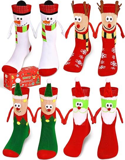 NNEDSZ 4 Pairs Christmas Socks, Crazy Holiday Hand Holding Socks Funny Christmas Stocking Stuffers