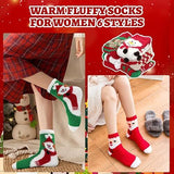NNEDSZ Christmas Socks - 6 Pairs Cozy Warm Fluffy Plush Bed Socks for Women, Girls - Cute Coral Fleece Xmas Indoor