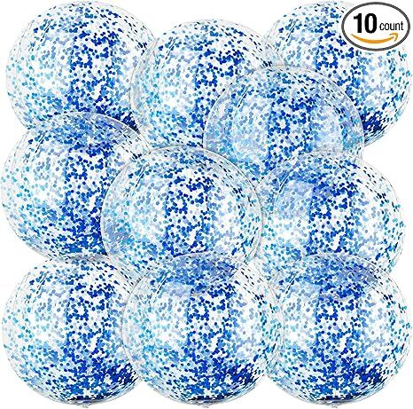 NNEDSZ Christmas 10 Pcs Inflateable Sequin Glitter Beach Balls, 24 Inch and 16 Inch Jumbo Pool Confetti Glitter Balls, Swimming Pool Beach Toys for Summer Favor Decorations