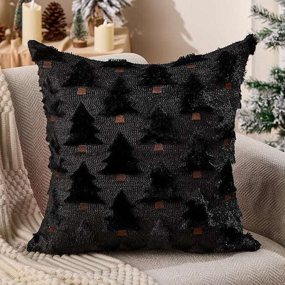 NNEDSZ Christmas Pillow Covers 18x18 inch Set of 2 Black Christmas Decorations Soft Plush Faux Fur Wool Xmas Tree Throw Pillow Cases Winter Holiday Decor for Sofa Living Room