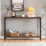 2 Tier Console Table with Power Outlets and USB Ports, Wood Entryway Table with Charging Station & Storage Shelf, Narrow 2-Tier Sofa Table for Living Room Hallway Foyer