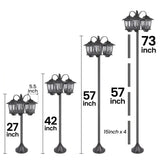 185.42cm 3-Head Solar Lamp Post Black Aluminum