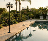 185.42cm 3-Head Solar Lamp Post Black Aluminum