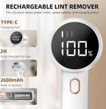 Rechargeable Electric Lint Remover with LED Display and 3 Speeds, Fabric Shaver for Jumpers, Blankets and Upholstery, White