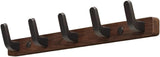 Walnut Wood Wall Coat Rack with 5 Black Alloy Hooks for Coats, Bags, Keys and Towels, Space-Saving Entryway Storage, 25 x 3 cm