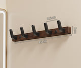 Walnut Wood Wall Coat Rack with 5 Black Alloy Hooks for Coats, Bags, Keys and Towels, Space-Saving Entryway Storage, 25 x 3 cm