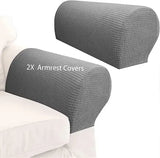 2 Pack Stretch Armrest Covers, Non-Slip Fabric Furniture Protectors for Sofas, Recliners and Armchairs, Light Grey