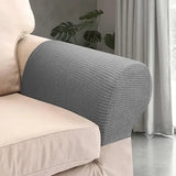 2 Pack Stretch Armrest Covers, Non-Slip Fabric Furniture Protectors for Sofas, Recliners and Armchairs, Light Grey