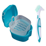 Denture Bath Case Cup Box Holder Storage Container with Cleaner Brush Strainer Basket for Travel Cleaning, Green