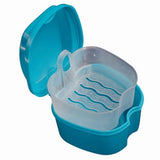 Denture Bath Case Cup Box Holder Storage Container with Cleaner Brush Strainer Basket for Travel Cleaning, Green