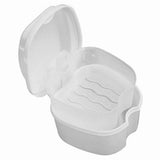 Denture Bath Case Cup Box Holder Storage Container with Cleaner Brush Strainer Basket for Travel Cleaning, White