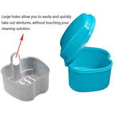 Denture Bath Case Cup Box Holder Storage Container with Cleaner Brush Strainer Basket for Travel Cleaning, White