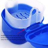 Denture Bath Case Cup Box Holder Storage Container with Cleaner Brush Strainer Basket for Travel Cleaning, White