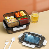 Bento Box Adult Lunch Box with Utensils, Sauce Jar, Muffin Liners, 3 Compartment Food Container for Men Women, Microwave and Dishwasher Safe, White