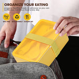 Bento Box Adult Lunch Box with Utensils, Sauce Jar and Muffin Liners, Microwave Dishwasher Safe Food Container for Adults Men Women, Yellow