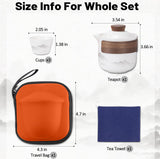4 Pieces Portable Ceramic Tea Set with Teapot, Cups and Carry Case for Travelling, Camping, Picnics and Everyday Tea Service, White