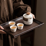 4 Pieces Portable Ceramic Tea Set with Teapot, Cups and Carry Case for Travelling, Camping, Picnics and Everyday Tea Service, White