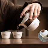 4 Pieces Portable Ceramic Tea Set with Teapot, Cups and Carry Case for Travelling, Camping, Picnics and Everyday Tea Service, White
