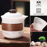 4 Pieces Portable Ceramic Tea Set with Teapot, Cups and Carry Case for Travelling, Camping, Picnics and Everyday Tea Service, White