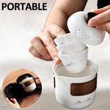 4 Pieces Portable Ceramic Tea Set with Teapot, Cups and Carry Case for Travelling, Camping, Picnics and Everyday Tea Service, White