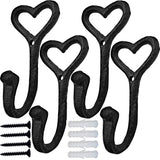 Heavy Duty Coat Hooks, 4pcs Cast Iron Love Heart Shape Wall Hooks for Hanging Coats, Black No Rust Hooks for Scarf, Bag, Towel