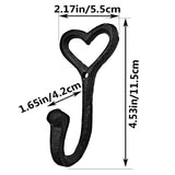 Heavy Duty Coat Hooks, 4pcs Cast Iron Love Heart Shape Wall Hooks for Hanging Coats, Black No Rust Hooks for Scarf, Bag, Towel