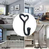 Heavy Duty Coat Hooks, 4pcs Cast Iron Love Heart Shape Wall Hooks for Hanging Coats, Black No Rust Hooks for Scarf, Bag, Towel