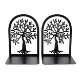 2 Pcs Bookends Creative Tree Pattern Black Metal Book Ends Durable Sturdy Iron Bookstand for Home School Office