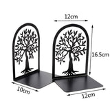 2 Pcs Bookends Creative Tree Pattern Black Metal Book Ends Durable Sturdy Iron Bookstand for Home School Office