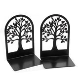 2 Pcs Bookends Creative Tree Pattern Black Metal Book Ends Durable Sturdy Iron Bookstand for Home School Office
