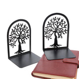 2 Pcs Bookends Creative Tree Pattern Black Metal Book Ends Durable Sturdy Iron Bookstand for Home School Office