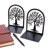 2 Pcs Bookends Creative Tree Pattern Black Metal Book Ends Durable Sturdy Iron Bookstand for Home School Office