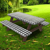 Picnic Table Cover with Bench Covers Fitted Table Clothes for 6 Foot Rectangle Tables (30x72 Inch,3-Pieces, Black Plaid)