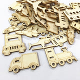 Natural Wood Slices 30pcs Laser Cut Wood Embellishment Wooden Transportation Truck Car Helicopter Shape Craft